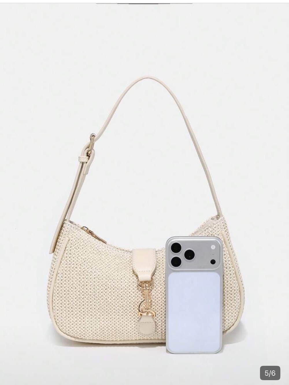 Amazon Cream Woven Shoulder Bag with Gold-Tone Accent